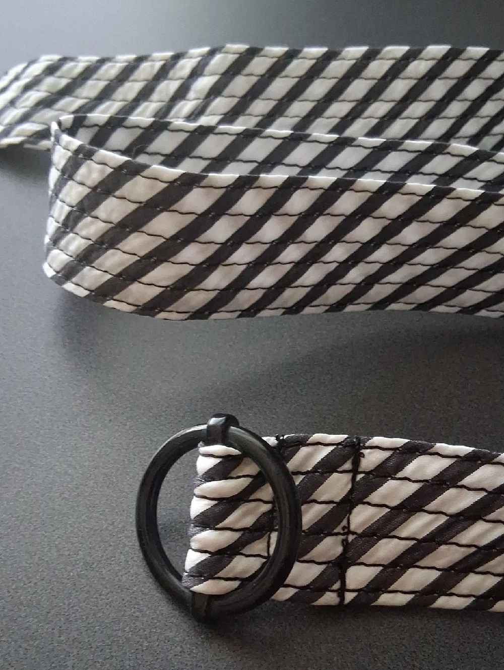 J.Crew M/L Cotton Striped Belt White & Black Blue Nwot - Picture 2 of 10